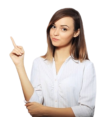 jeune femme qui montre du doigt fond transparent
